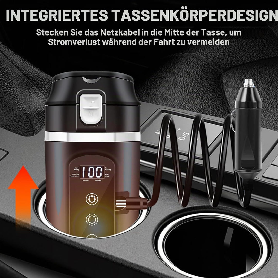 Auto-Heizbecher 500ml, 12V/24V Auto Wasserkocher mit LCD-Anzeige, 45-100W Tragbare Heizung Reise Was