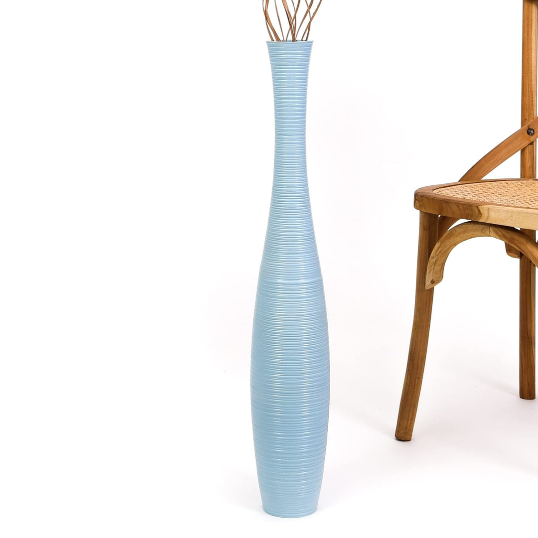Leewadee Grosse Bodenvase für Dekozweige hohe Standvase Design Holzvase, Holz, 70 cm, Hellblau 70 cm