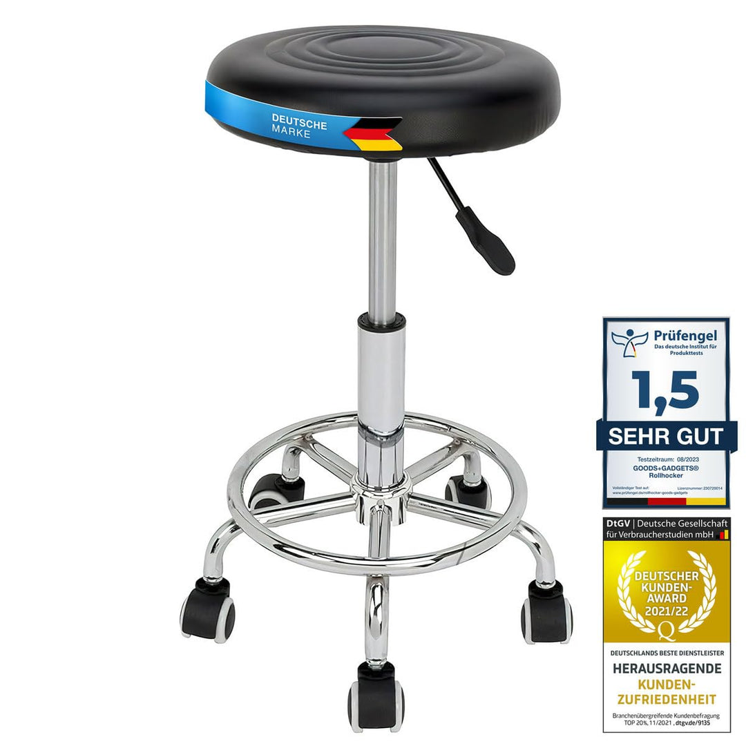 GOODS+GADGETS Ergonomie rollbarer Arbeitshocker Drehhocker Barhocker Praxishocker Rollhocker höhenve