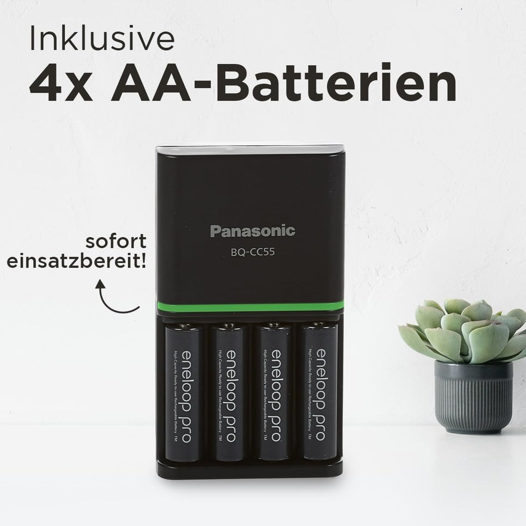 Panasonic eneloop SmartPlus Ladegerät für 1–4 AA/AAA NI-MH-Akkus, mit 4 LED-Anzeigen und 10 Sicherhe