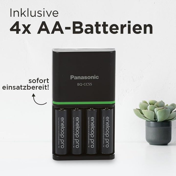 Panasonic eneloop SmartPlus Ladegerät für 1–4 AA/AAA NI-MH-Akkus, mit 4 LED-Anzeigen und 10 Sicherhe