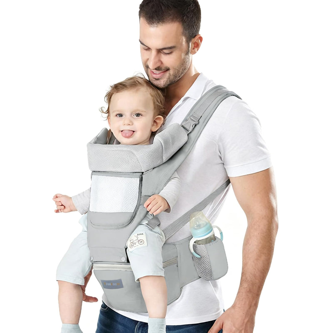 Azeekoom Babytrage Ergonomischemit Hüftsitz, Baumwolle Kindertrage Dorsal und Ventral, Leicht Atmung