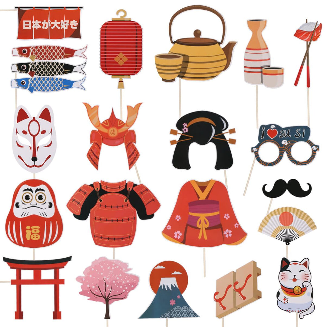 Amosfun Japanische Party Foto Requisiten Set 20 Stück Selfie Zubehör Handgehaltene Fotobooth Props F