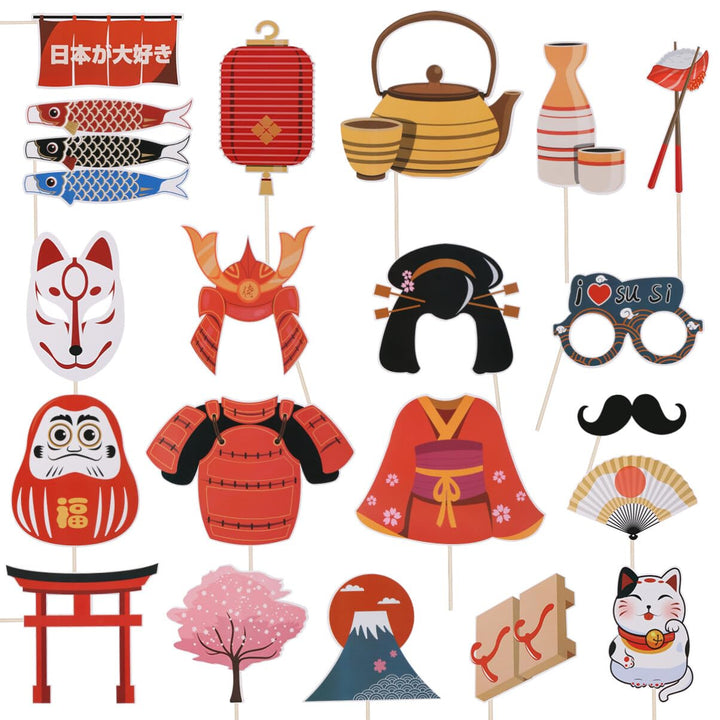 Amosfun Japanische Party Foto Requisiten Set 20 Stück Selfie Zubehör Handgehaltene Fotobooth Props F
