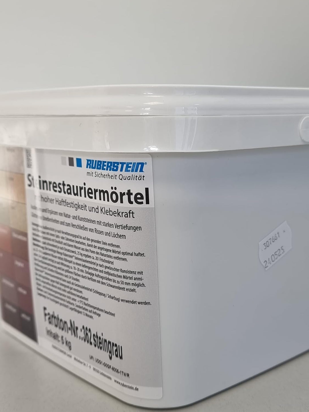 Ruberstein Steinrestauriermörtel/Reparaturmörtel/Mörtel für Sandstein 5 kg im Eimer (steingrau)