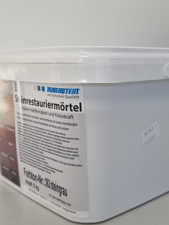 Ruberstein Steinrestauriermörtel/Reparaturmörtel/Mörtel für Sandstein 5 kg im Eimer (steingrau)