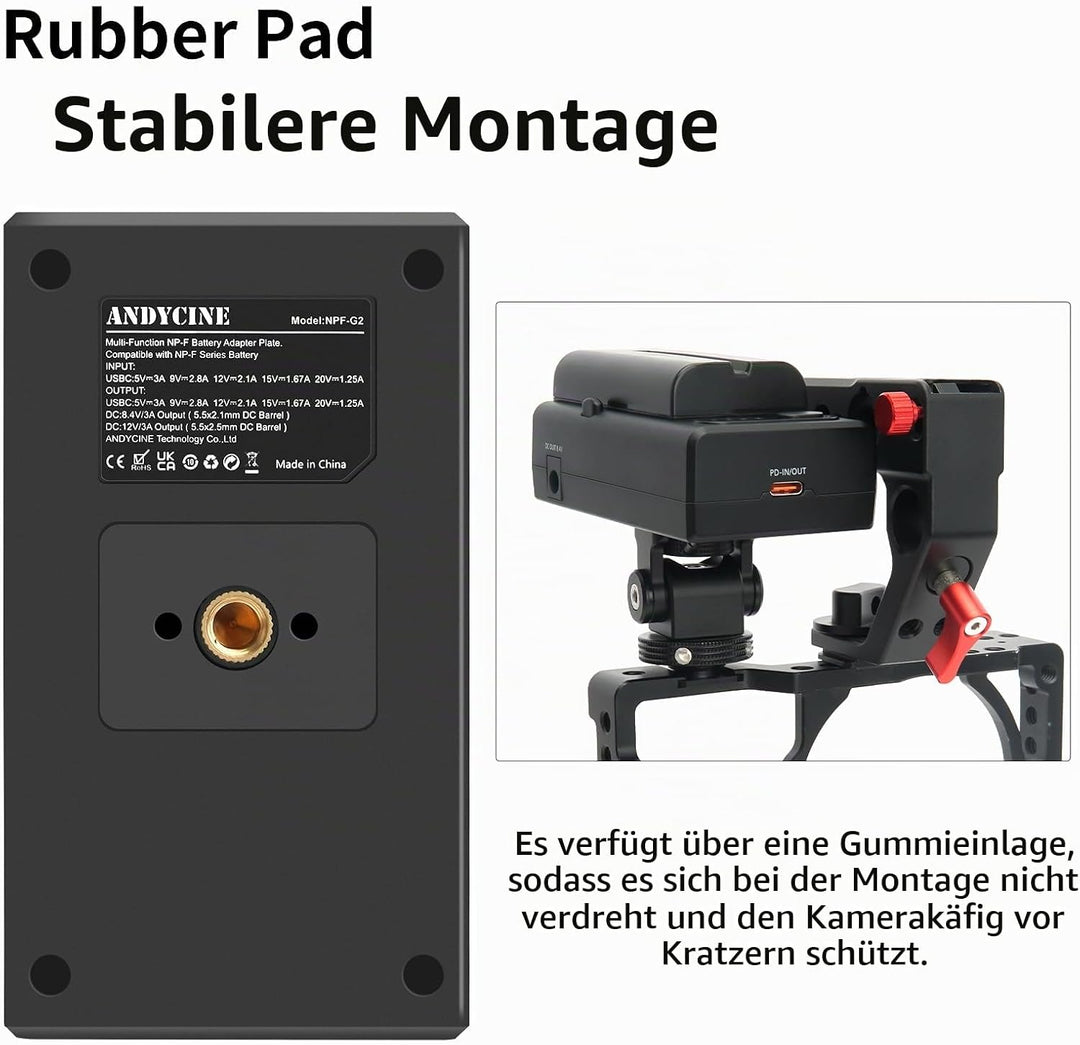 NP-F Batteriplatte mit USB C IN/OUT Dual DC 12V 8.4V OUT, ANDYCINE NPF-G2 Multifunktions Akku Adapte