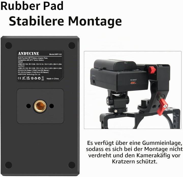 NP-F Batteriplatte mit USB C IN/OUT Dual DC 12V 8.4V OUT, ANDYCINE NPF-G2 Multifunktions Akku Adapte