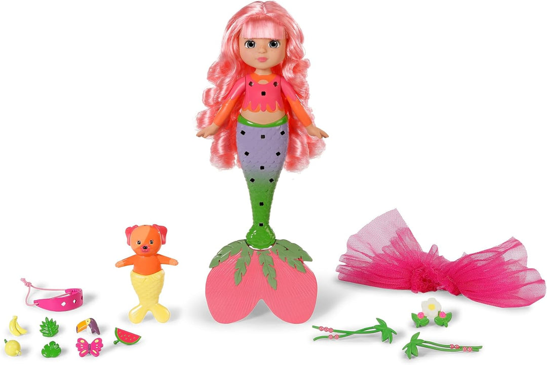 Baby Born Glam Up Sunshine, Meerjungfrau mit Langen rosa Haaren Haaren mit UV-Farbeffekt, zum Stylen