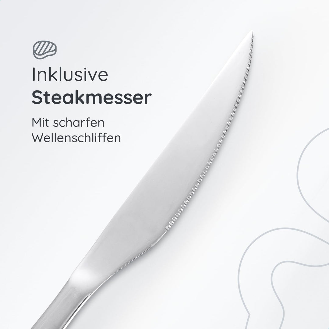 Besteckset 12 Personen, 72-teilig, Edelstahl 18/0 Silber, spülmaschinenfest und rostfrei, Tafelbeste