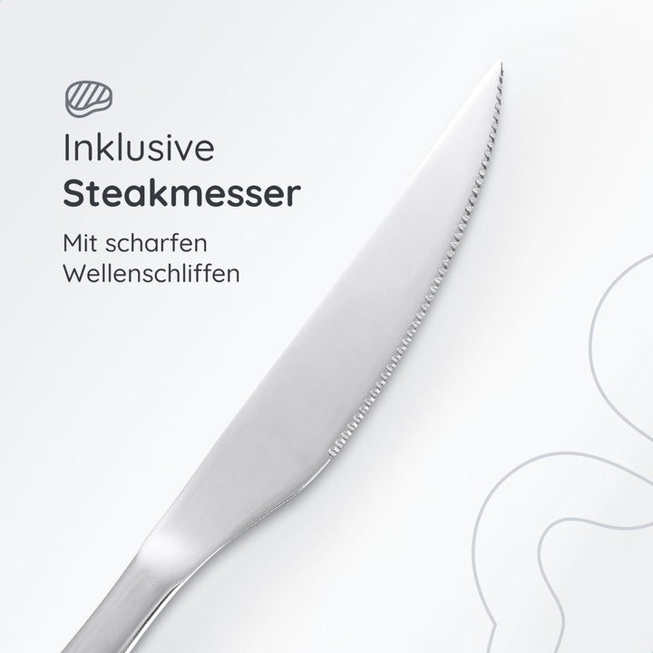 Besteckset 12 Personen, 72-teilig, Edelstahl 18/0 Silber, spülmaschinenfest und rostfrei, Tafelbeste