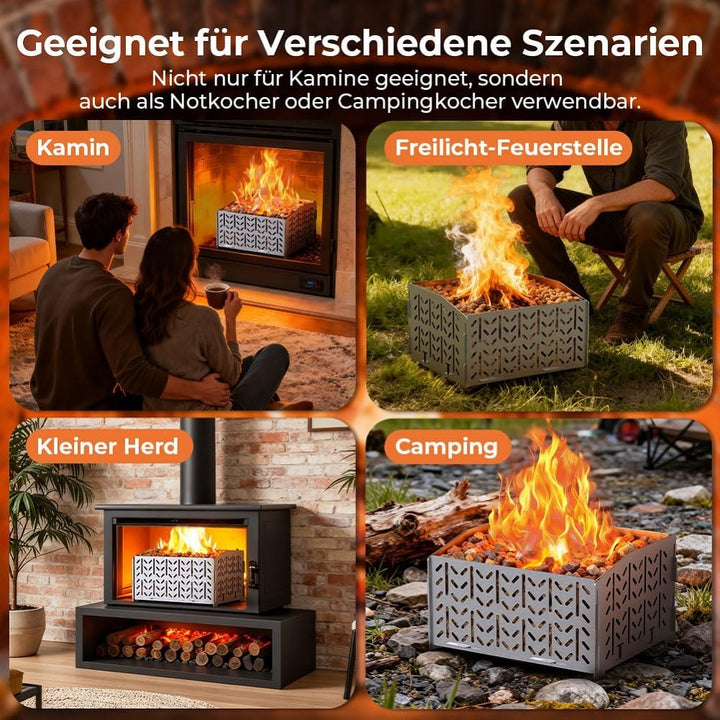 OUSFOT Pelletkorb für Kaminofen aus Edelstahl 430, Pelletbehälter, 30 x 25 x 17 cm, 2,8 kg, Tragbar,