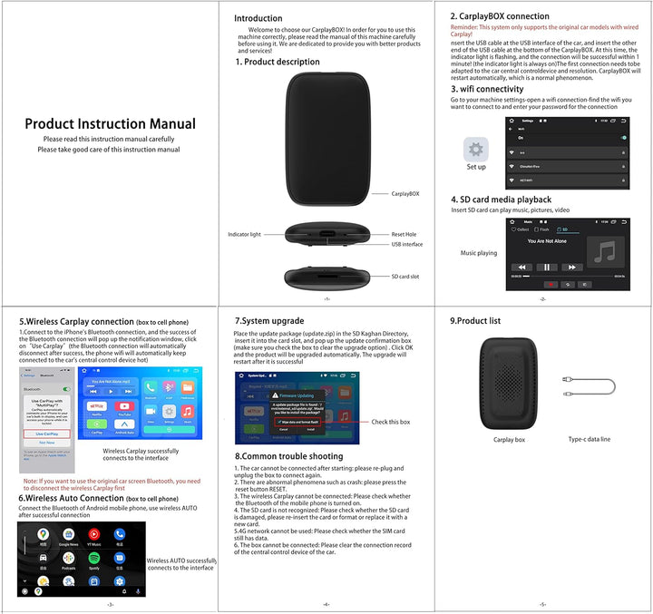 M.I.C. Carplay Smart Box: Android 8 (geschlossen System) Rockchip 3326 2G+8G Unterstützt: Wireless C