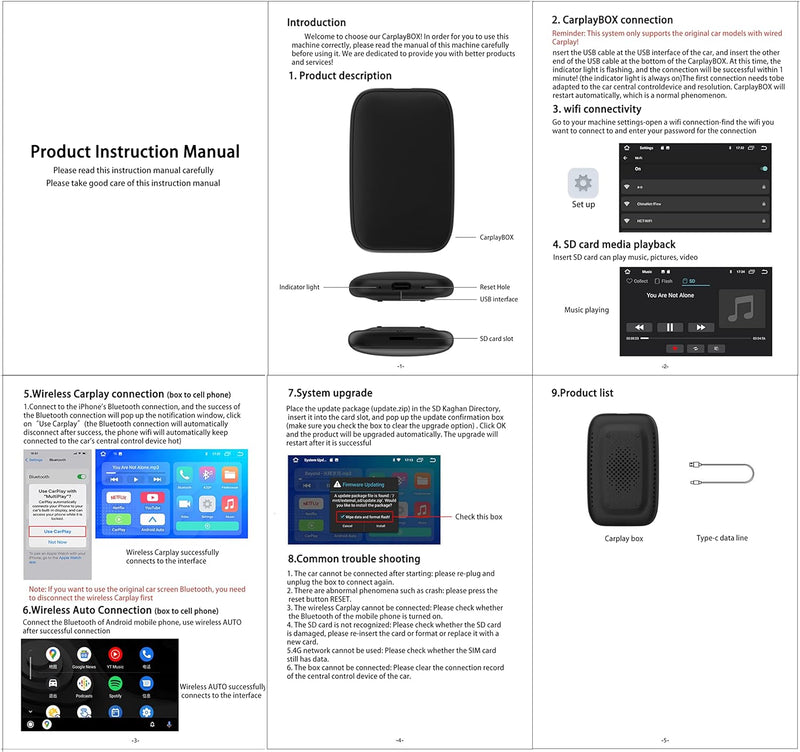 M.I.C. Carplay Smart Box: Android 8 (geschlossen System) Rockchip 3326 2G+8G Unterstützt: Wireless C