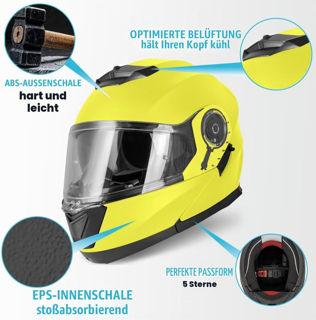 VINZ Santos Klapphelm mit Sonnenblende | ECE 22.06 &amp; PINLOCK vorbereitet | Motorrad Helm Integralhel