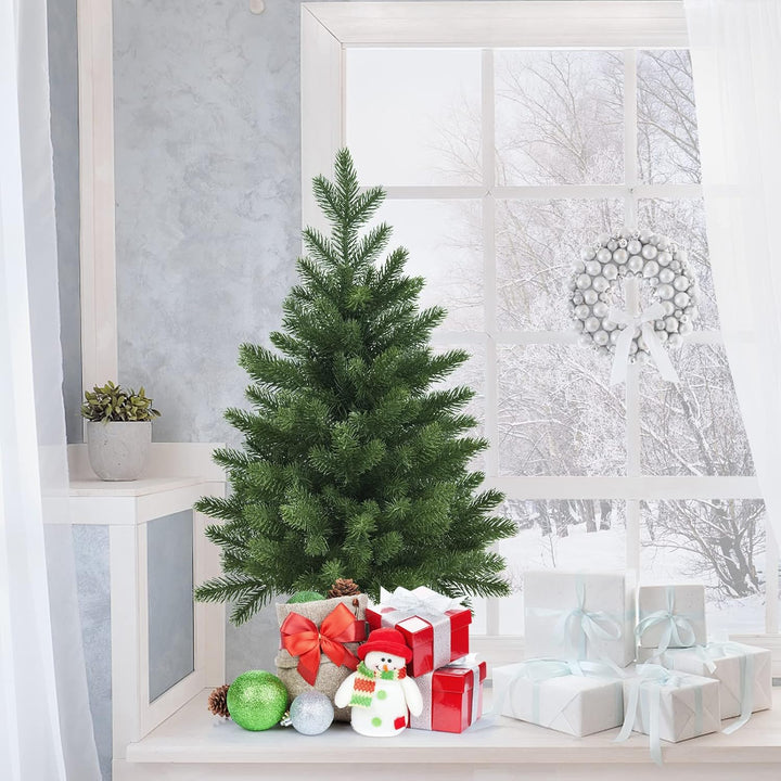 GOPLUS Mini-Weihnachtsbaum 60cm, Künstlicher Tisch Weihnachtsbaum mit 50 Zweigen & Sockel, 100% PE-S