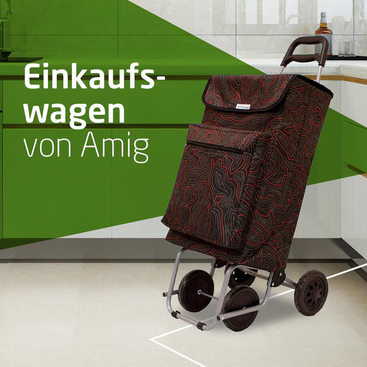 Amig - Einkaufstrolley mit 4 Rädern - Aussentasche für Tiefkühlkost - Maximale Belastung 15 kg -Kapa