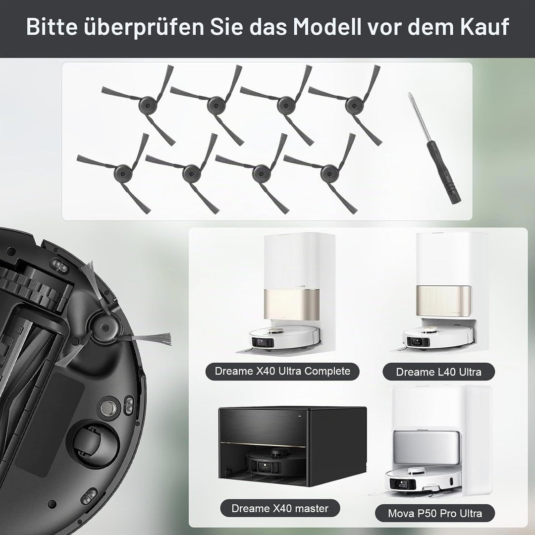 8 Stück Seitenbürsten für Dreame X40 Ultra/ X40 Ultra Complete/ X40 master/ L40 Ultra/ X50 Ultra Com