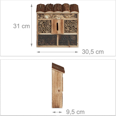 Relaxdays Insektenhotel Zum Aufhängen, Bienenhotel, Schmetterlingshaus, Geflämmtes Holz, HBT: 31 x 3