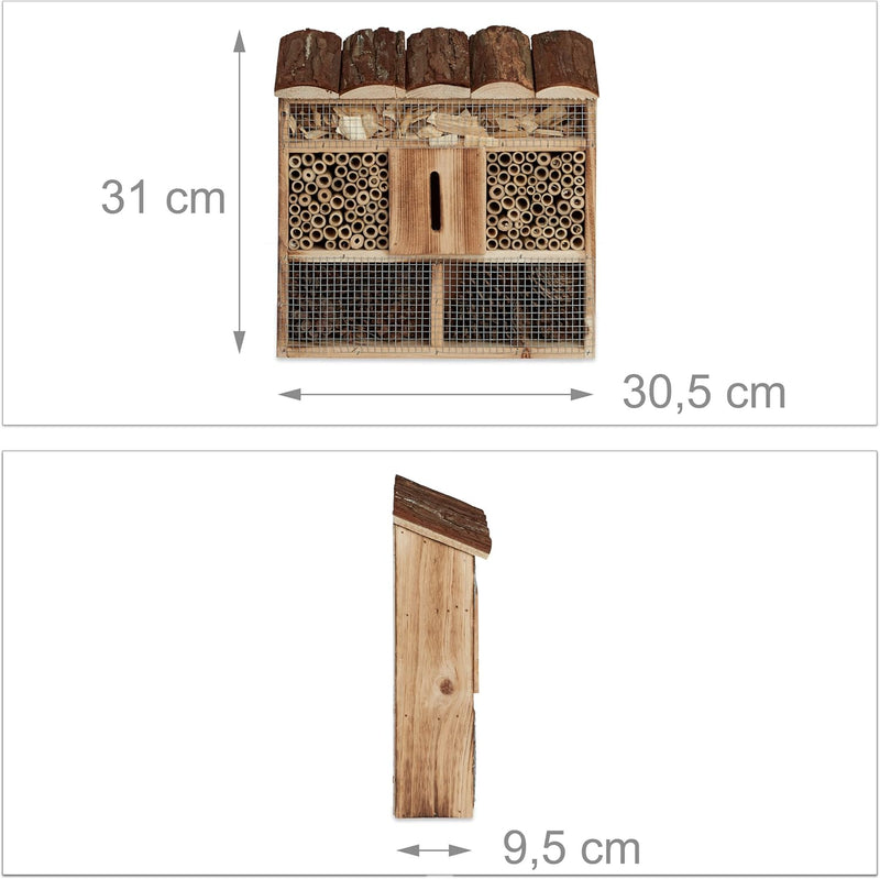 Relaxdays Insektenhotel Zum Aufhängen, Bienenhotel, Schmetterlingshaus, Geflämmtes Holz, HBT: 31 x 3