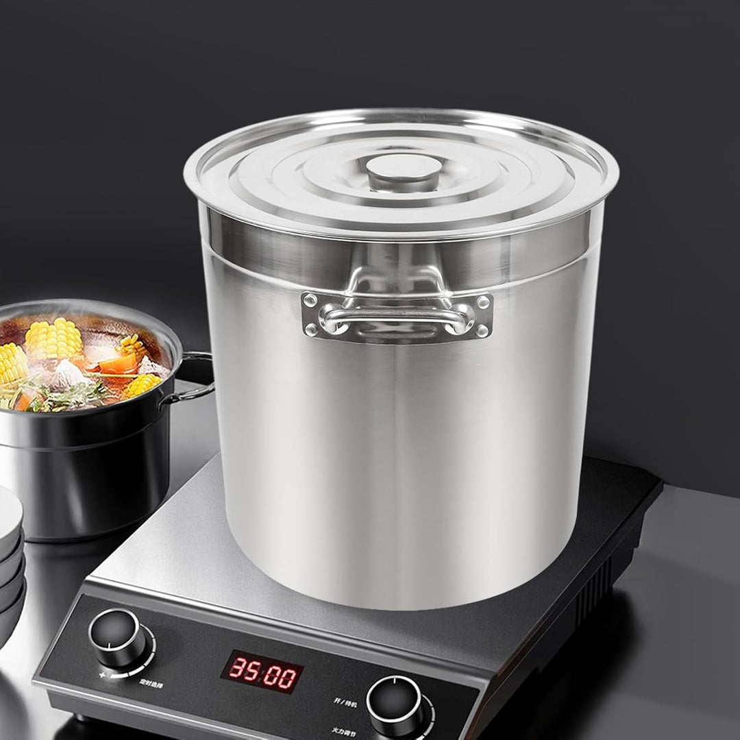 Edelstahl Suppentopf 50L, Kochtopf induktion Gross mit Griffen, Ebener Boden, Versenkbarer Deckel, Ø