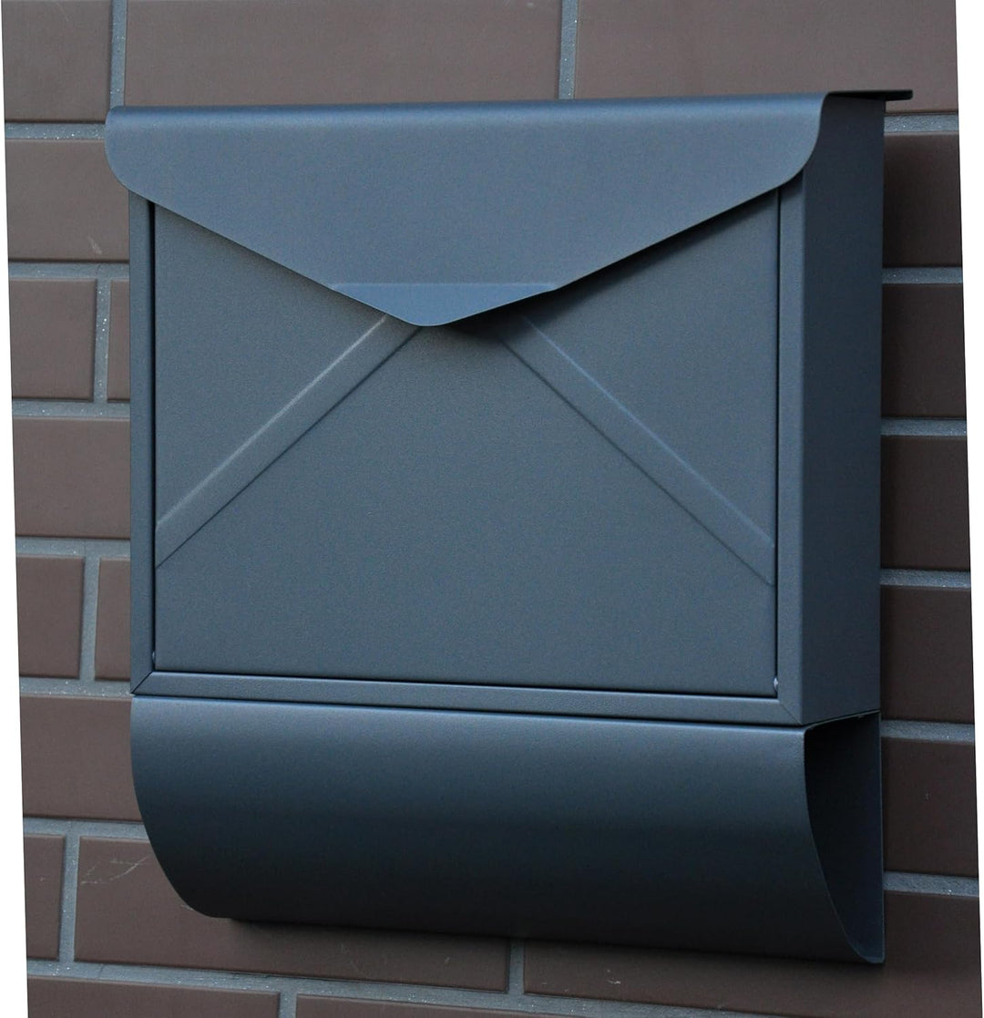 Designer Briefkasten Wandbriefkasten Postkasten mit Zeitungsrolle Zeitungsfach Anthrazitgrau Matt RA