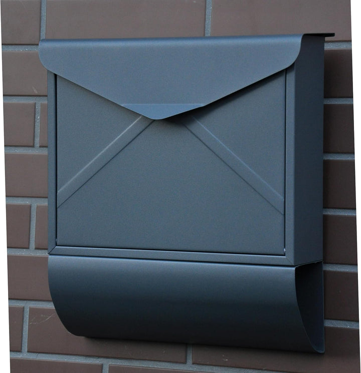 Designer Briefkasten Wandbriefkasten Postkasten mit Zeitungsrolle Zeitungsfach Anthrazitgrau Matt RA