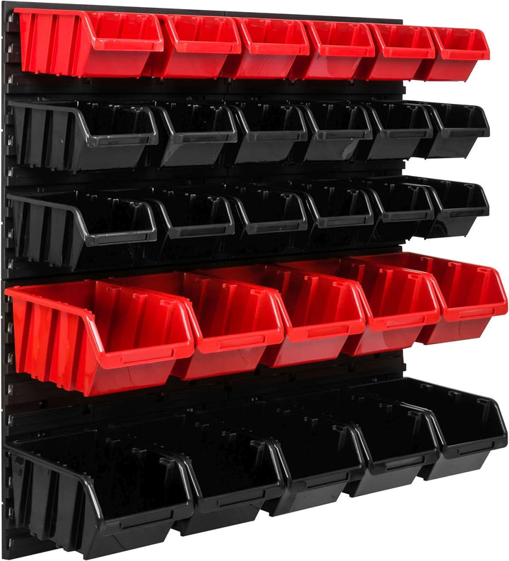 Lagersystem Werkstattregal | 78 x 78 cm | 28 stck. Box | Wandregal mit Stapelboxen - Wandplatten Ext