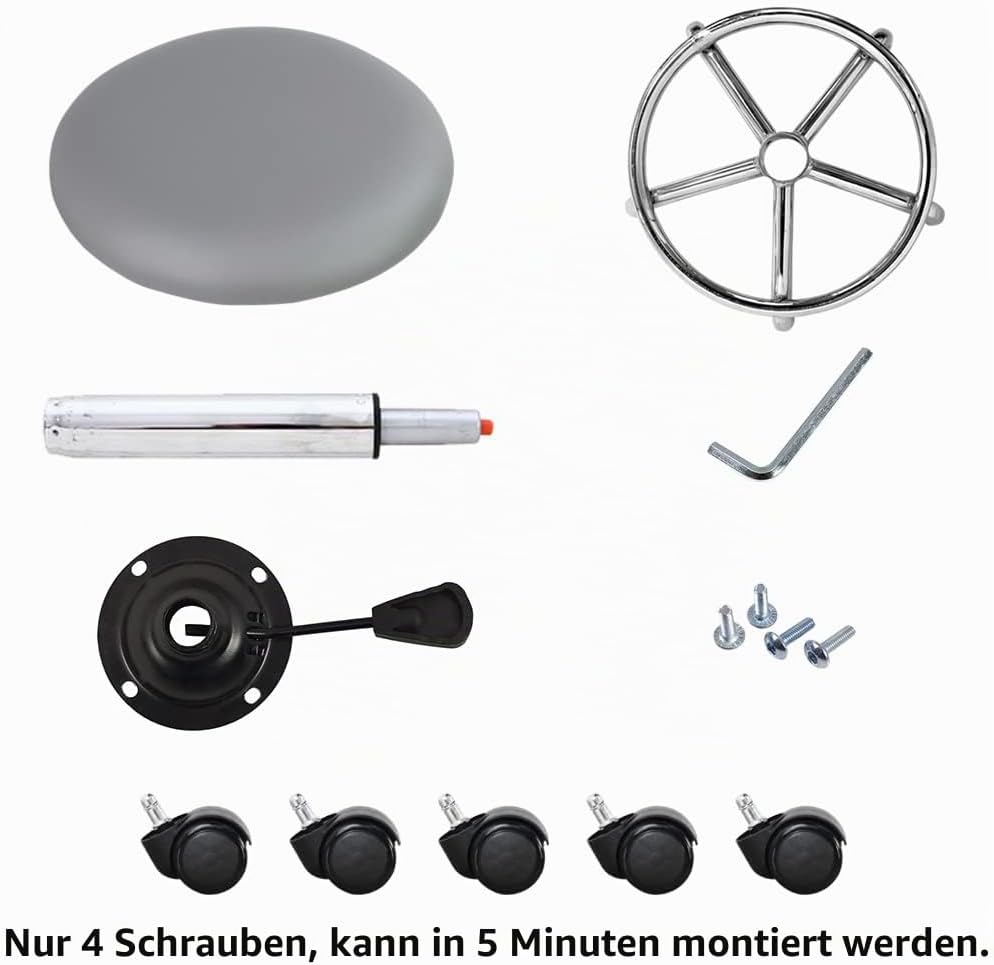 KKTONER Rollhocker Arbeitshocker mit Fussstütze PU Leder Rund Gepolstert 360° drehbar Bürohocker höh