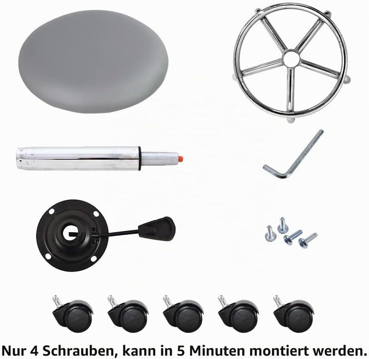 KKTONER Rollhocker Arbeitshocker mit Fussstütze PU Leder Rund Gepolstert 360° drehbar Bürohocker höh