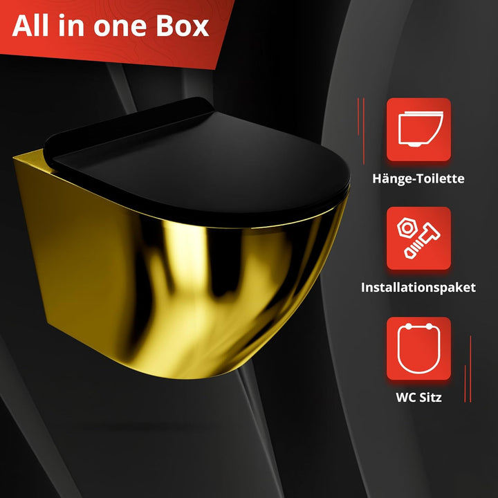 LAVITA Wand-WC Sofi Slim Gold/Black Hänge Toilette WC Sitz Colordeckel mit Absenkautomatik &amp; Metalls