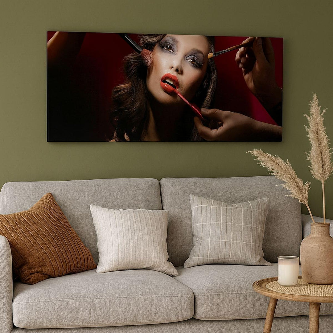 Panorama Bilder auf Leinwand 100x40cm Leinwandbild Frau Make-up schön Gross Wanddeko Bild Schlafzimm