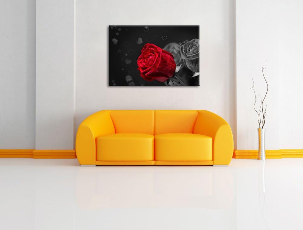 rote Rosen zum Valentinstag schwarz/weiss Format: 100x70 auf Leinwand, XXL riesige Bilder fertig ger