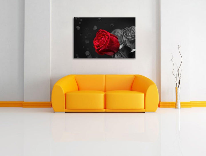 rote Rosen zum Valentinstag schwarz/weiss Format: 100x70 auf Leinwand, XXL riesige Bilder fertig ger