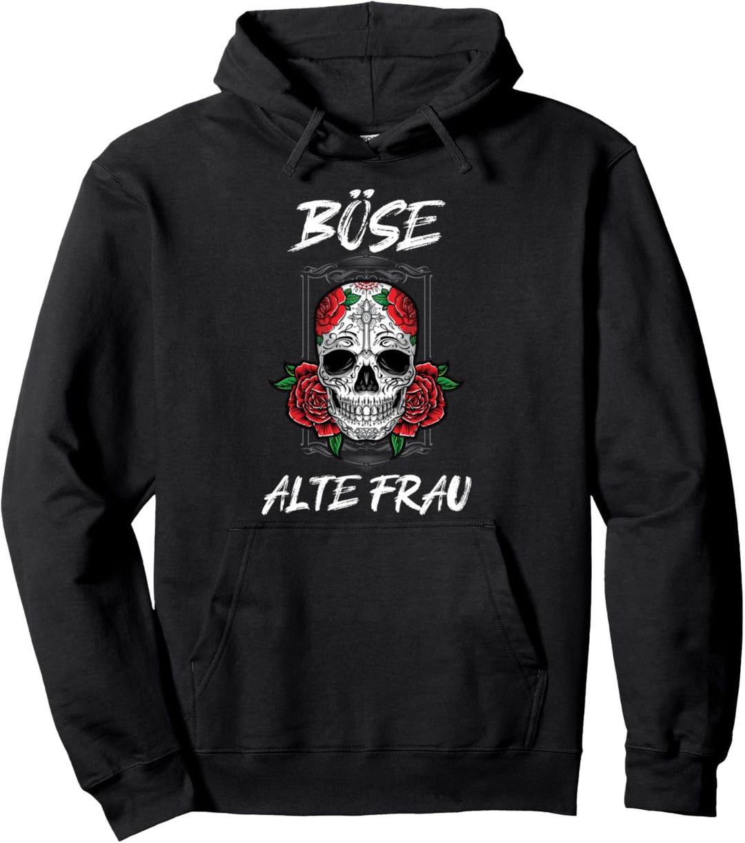 Böse alte Frau Totenkopf Pullover Hoodie