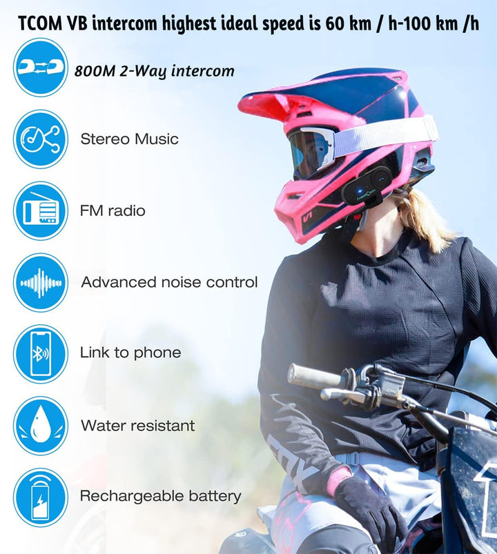 FreedConn Motorradhelm, Bluetooth, TCOMVB, Dual-Way 800M, 2 Stück Helm-Gegensprechanlage, Headsets f