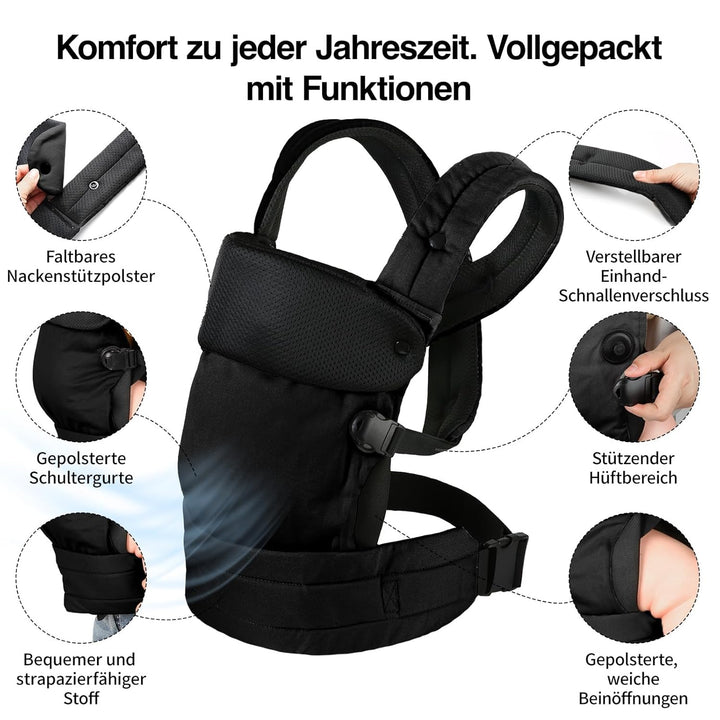 Babytrage für Neugeborene bis Kleinkinder, Ergonomische Bequeme und Leichte Tragetuch, Verstellbare