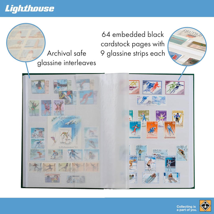 Leuchtturm 336541 Briefmarken-Sammelalbum Comfort - DIN A4, 64 Seiten, Pergaminstreifen, wattierter
