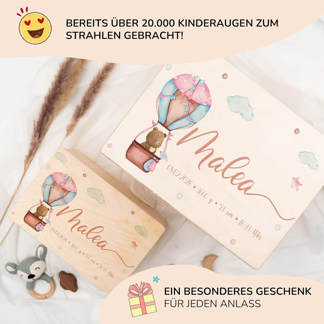 KIDSMOOD - Erinnerungsbox Baby, personalisierte Holzkiste mit Deckel, Ideal zur Aufbewahrung von Eri