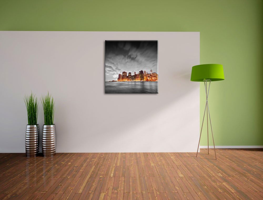 Pixxprint Skyline von New York bei Nacht als Leinwandbild/Grösse: 70x70 cm/Wandbild/Kunstdruck/ferti