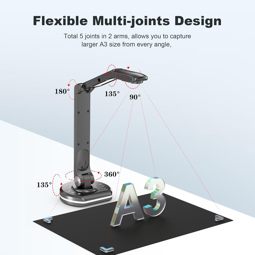 JOYUSING 13 Megapixel Dokumentenkamera und Visualizer USB, Vorlagen bis A3, LED Licht, AutoFocus, fü