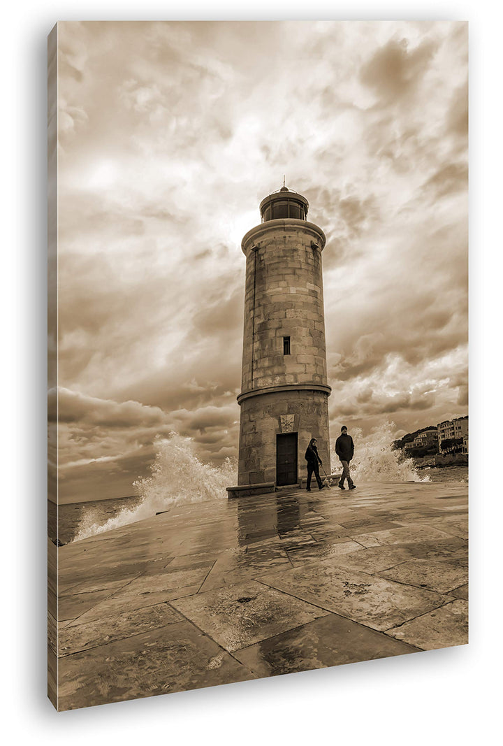 deyoli standfester Leuchtturm Format: 60x40 Effekt: Sepia als Leinwand, Motiv fertig gerahmt auf Ech
