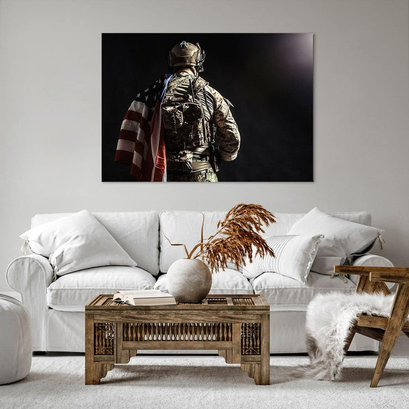 Bilder auf Leinwand 100x70cm Leinwandbild mit Rahmen Soldat Armee Gross Wanddeko Bild Schlafzimmer K