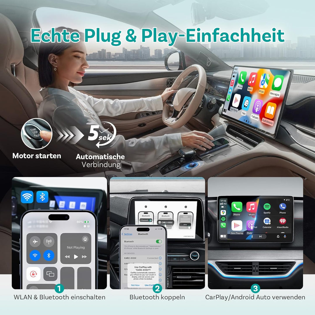 OTTOCAST (2026 Neu) 2-in-1 Wireless CarPlay & Android Auto Adapter, Mini Pico mit EIN-Knopf-Trennung
