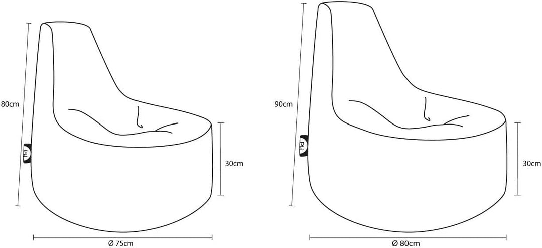 PATCH HOME Gamer Sessel inkl. Würfel Bean Bag Set Ø75cm, 30cm Sitzhöhe, 80cm Höhe + 35x35cm Würfel K