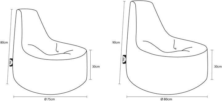 PATCH HOME Gamer Sessel inkl. Würfel Bean Bag Set Ø75cm, 30cm Sitzhöhe, 80cm Höhe + 35x35cm Würfel K