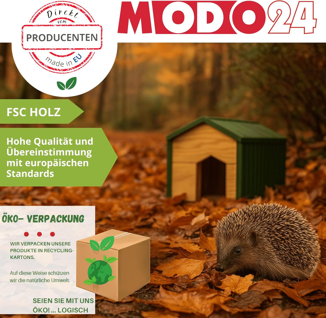 Igelhaus aus FSC® Holz, Igelhütte, Igelhotel mit Labyrintheingang gegen Fressfeinde &amp; Wetterfestem D