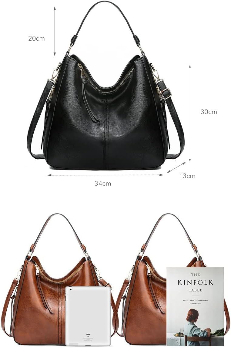 Kris Anna Damen Hobo Eimer Schultertasche aus PU Leder Schwarz EINWEG, Schwarz