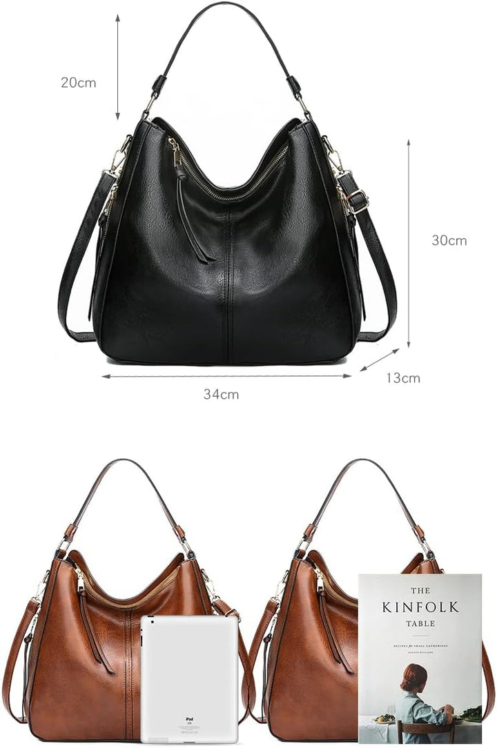 Kris Anna Damen Hobo Eimer Schultertasche aus PU Leder Schwarz EINWEG, Schwarz