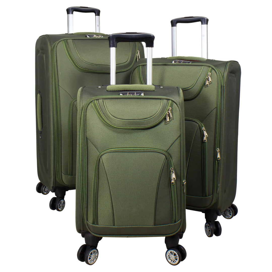 Trendyshop365 Weichgepäck Koffer-Set 3-teilig Maribor 4 Rollen Zahlenschloss Grün Kofferset 3 teilig
